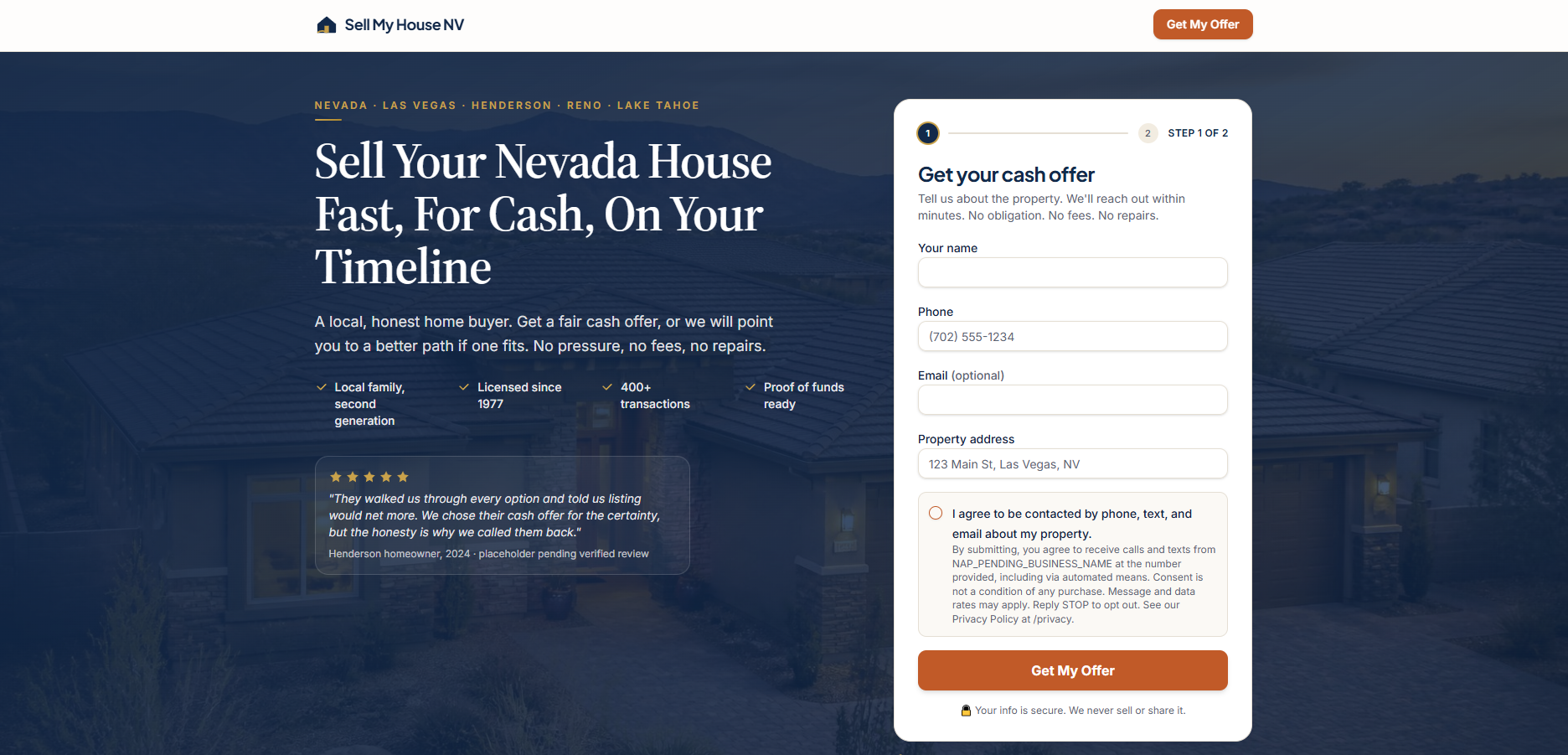 Sell My House NV website screenshot